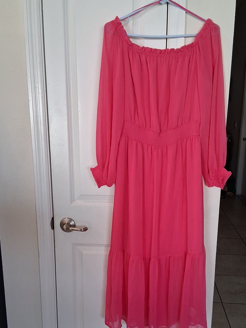 H: Sofia by sofia vergara Long Sleeve Off-Shoulder Maxi Dress in Coral